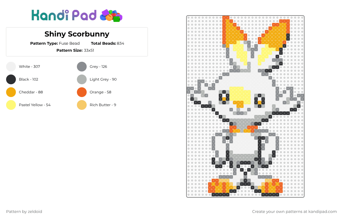 Shiny Scorbunny - Fuse Bead Pattern by zeldoid on Kandi Pad - orange,gray