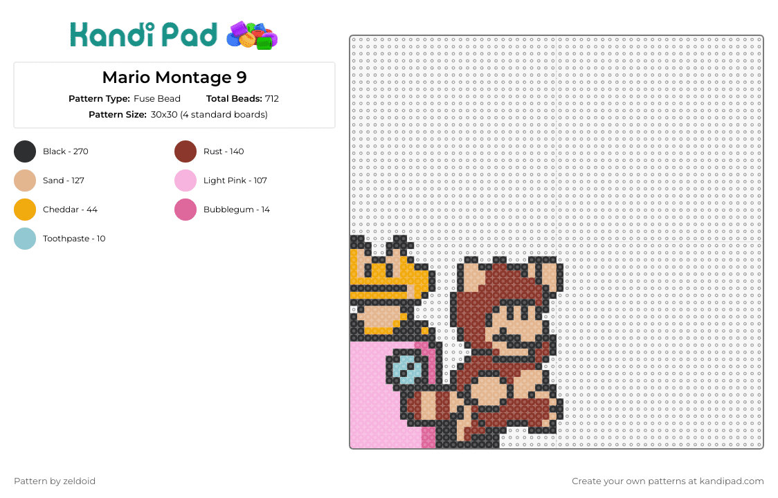Mario Montage 9 - Fuse Bead Pattern by zeldoid on Kandi Pad - super mario,nintendo,montage,raccoon form,power-up,nostalgia,brown