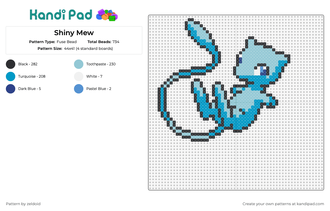 Shiny Mew - Fuse Bead Pattern by zeldoid on Kandi Pad - mew,pokemon,mythical,shiny,serene,captivating,creature,crafting,animated,light blue
