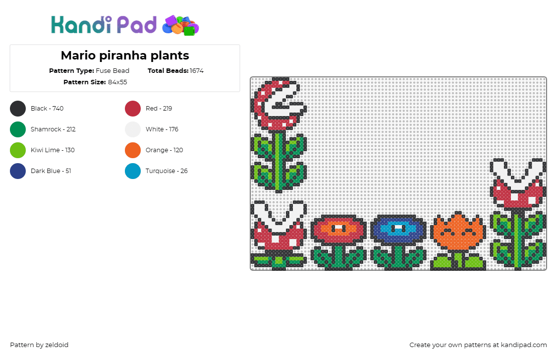 Mario piranha plants - Fuse Bead Pattern by zeldoid on Kandi Pad - piranha plants,mario,nintendo,retro gaming,video game,flower