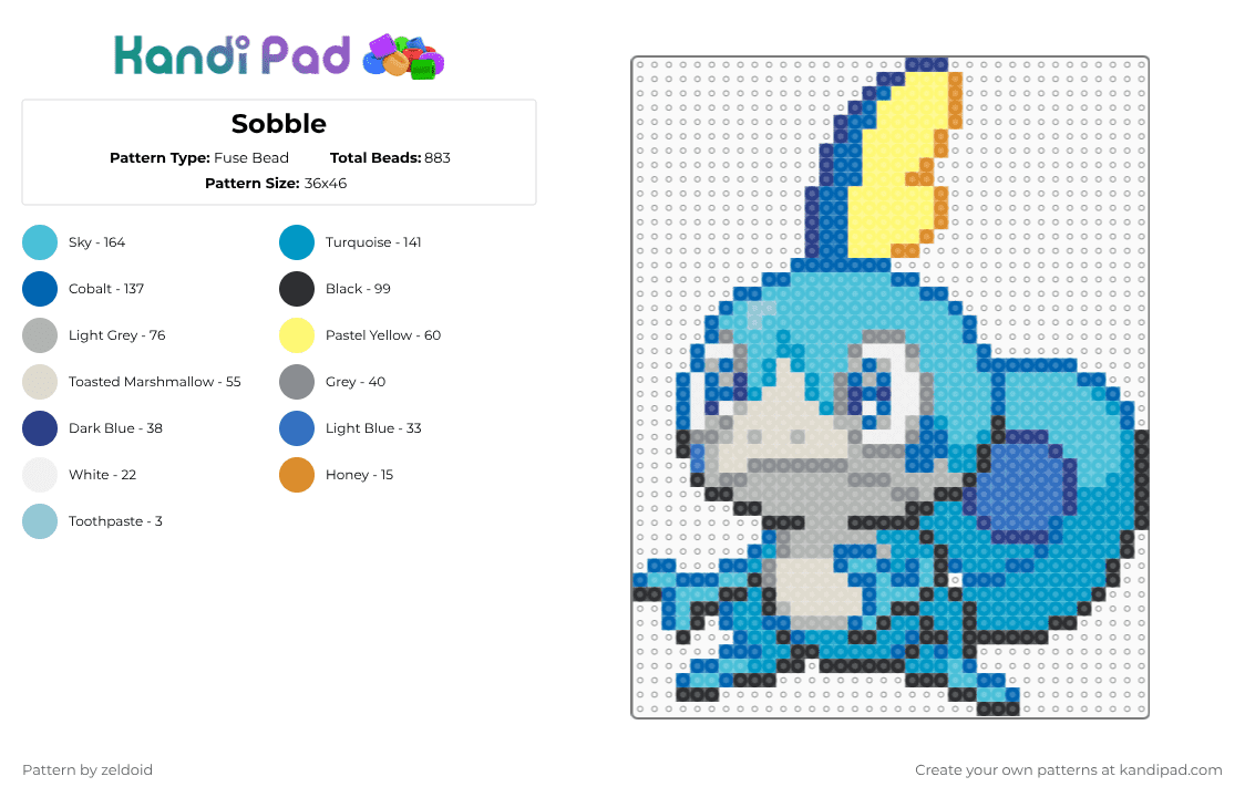 Sobble - Fuse Bead Pattern by zeldoid on Kandi Pad - blue,light blue,beige
