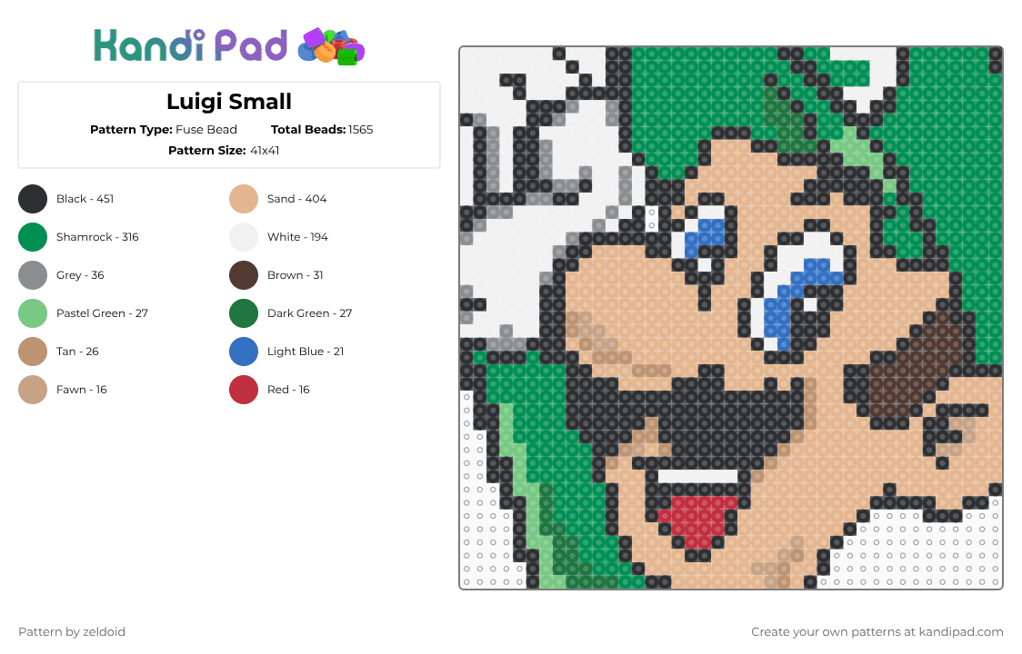 Luigi Small - Fuse Bead Pattern by zeldoid on Kandi Pad - green,beige