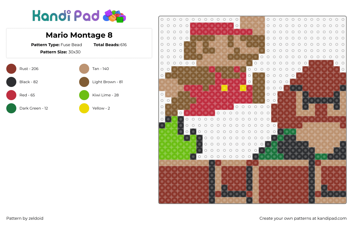 Mario Montage 8 - Fuse Bead Pattern by zeldoid on Kandi Pad - super mario,goomba,nintendo,jump,video game,classic,retro,brown,red