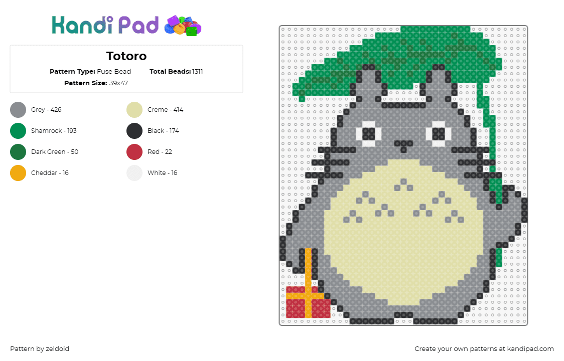 Totoro - Fuse Bead Pattern by zeldoid on Kandi Pad - my neighbor totoro,character,film,classic,gray,beige