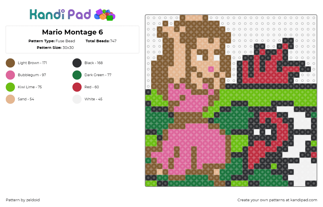 Mario Montage 6 - Fuse Bead Pattern by zeldoid on Kandi Pad - princess,mario,nintendo,video game,gaming,nostalgia,character,pink