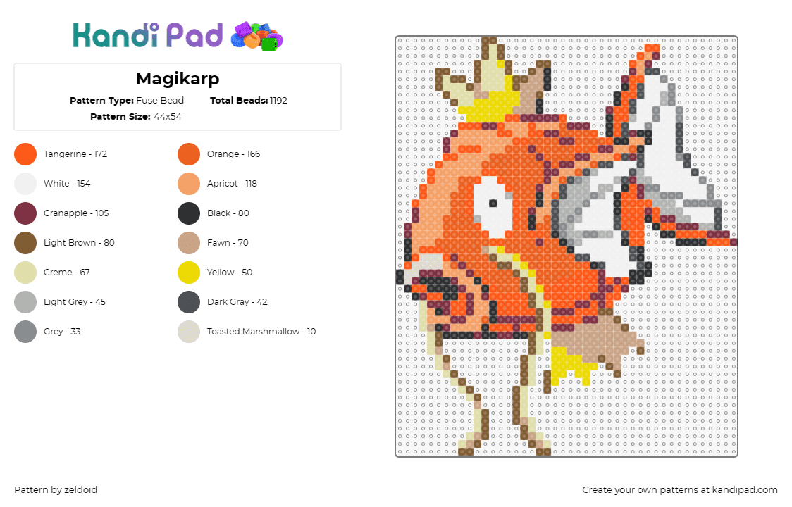 Magikarp - Fuse Bead Pattern by zeldoid on Kandi Pad - magikarp,pokemon,nostalgic,orange,splashes