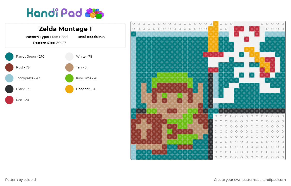 Zelda Montage 1 - Fuse Bead Pattern by zeldoid on Kandi Pad - legend of zelda,montage,adventure,hyrule,link,shield,sword