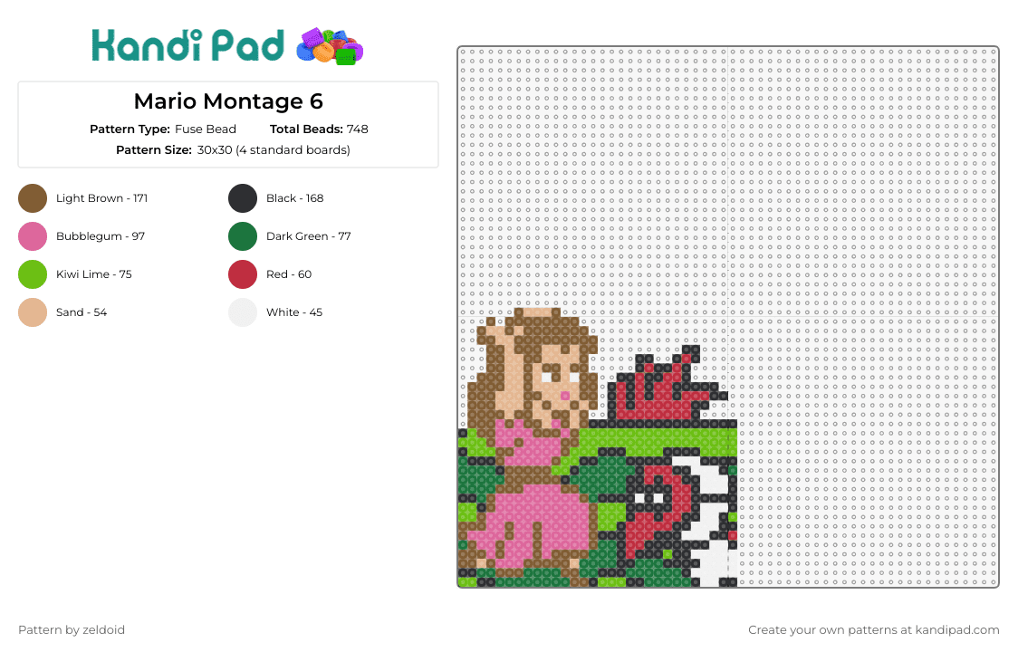 Mario Montage 6 - Fuse Bead Pattern by zeldoid on Kandi Pad - princess,mario,nintendo,video game,gaming,nostalgia,character,pink