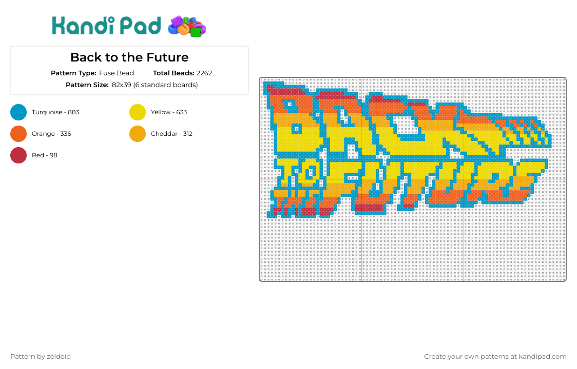 Back to the Future - Fuse Bead Pattern by zeldoid on Kandi Pad - back to the future,movie,sci fi,excitement,classic,iconic logo,retro shades,red,yellow,blue