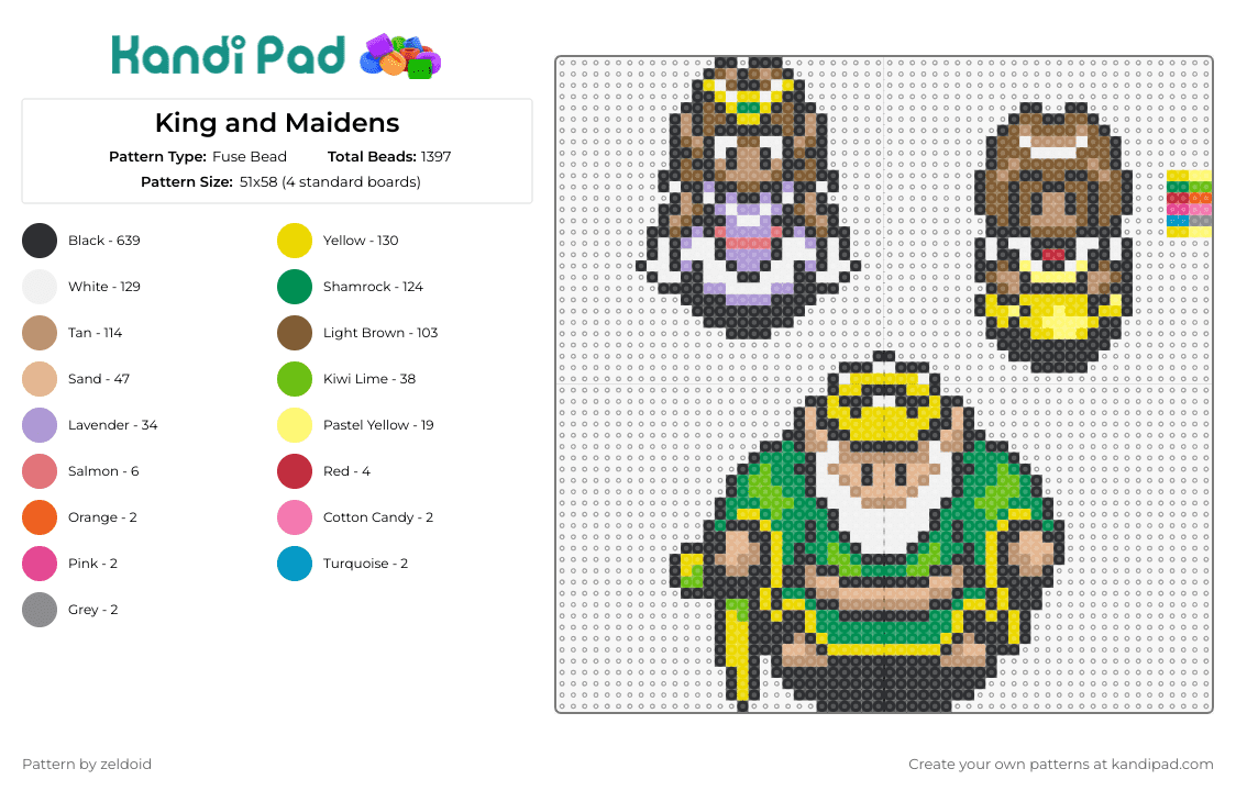 King and Maidens - Fuse Bead Pattern by zeldoid on Kandi Pad - king,legend of zelda,maidens,fantasy,royal,video game characters