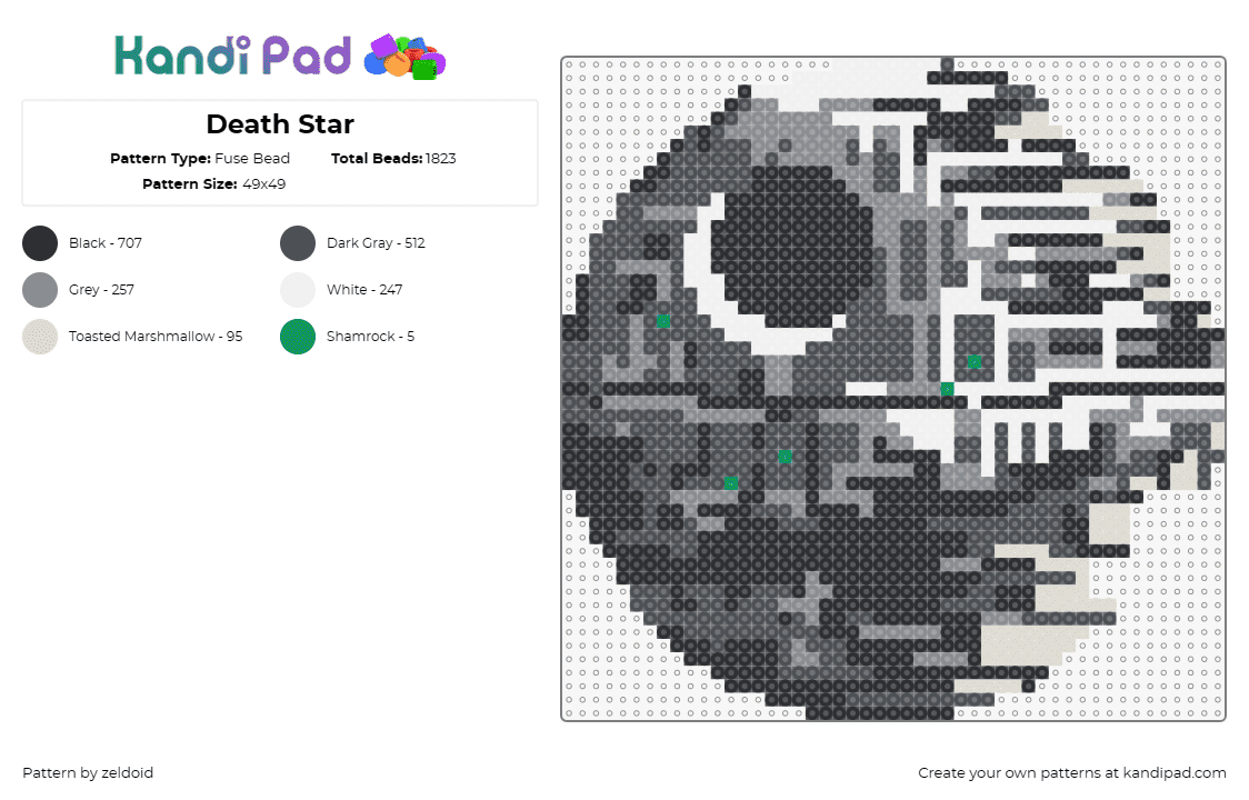 Death Star - Fuse Bead Pattern by zeldoid on Kandi Pad - death star,star wars,sci fi,space station,galactic,imperial,movie,interstellar,g