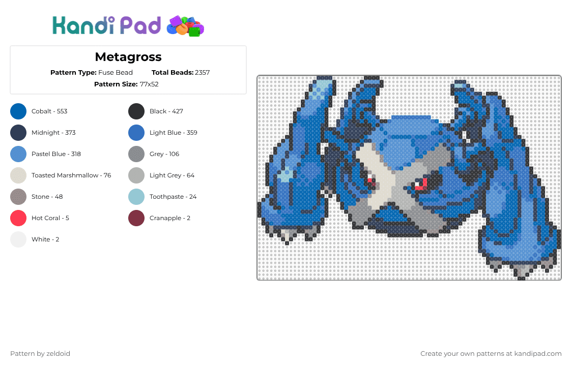 Metagross - Fuse Bead Pattern by zeldoid on Kandi Pad - purple,blue,light blue