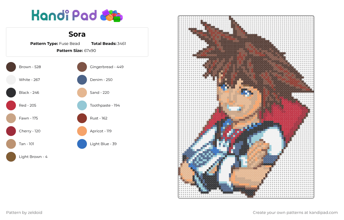 Sora - Fuse Bead Pattern by zeldoid on Kandi Pad - 