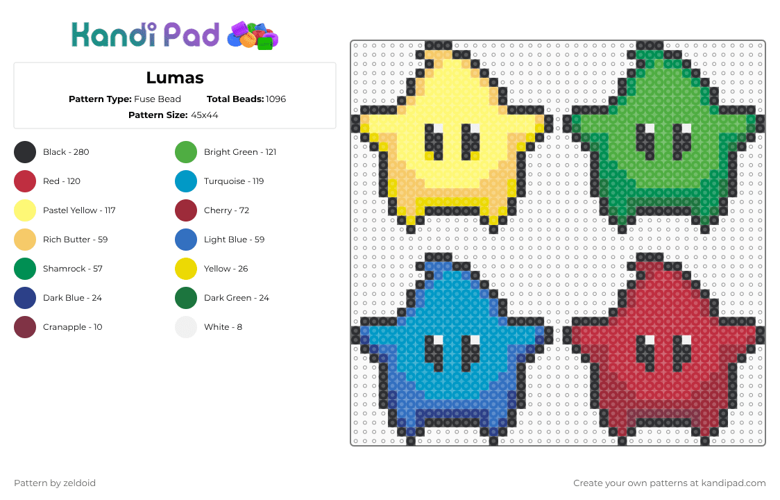 Lumas - Fuse Bead Pattern by zeldoid on Kandi Pad - yellow,green,red