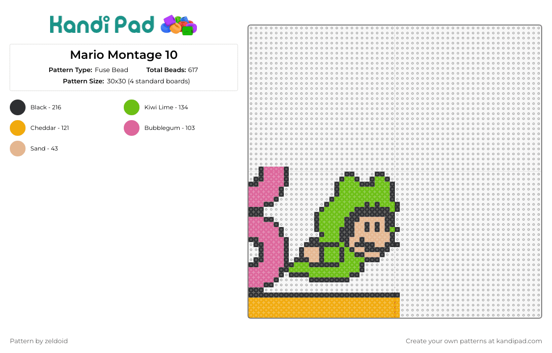 Mario Montage 10 - Fuse Bead Pattern by zeldoid on Kandi Pad - super mario,nintendo,montage,character,gaming,retro,green