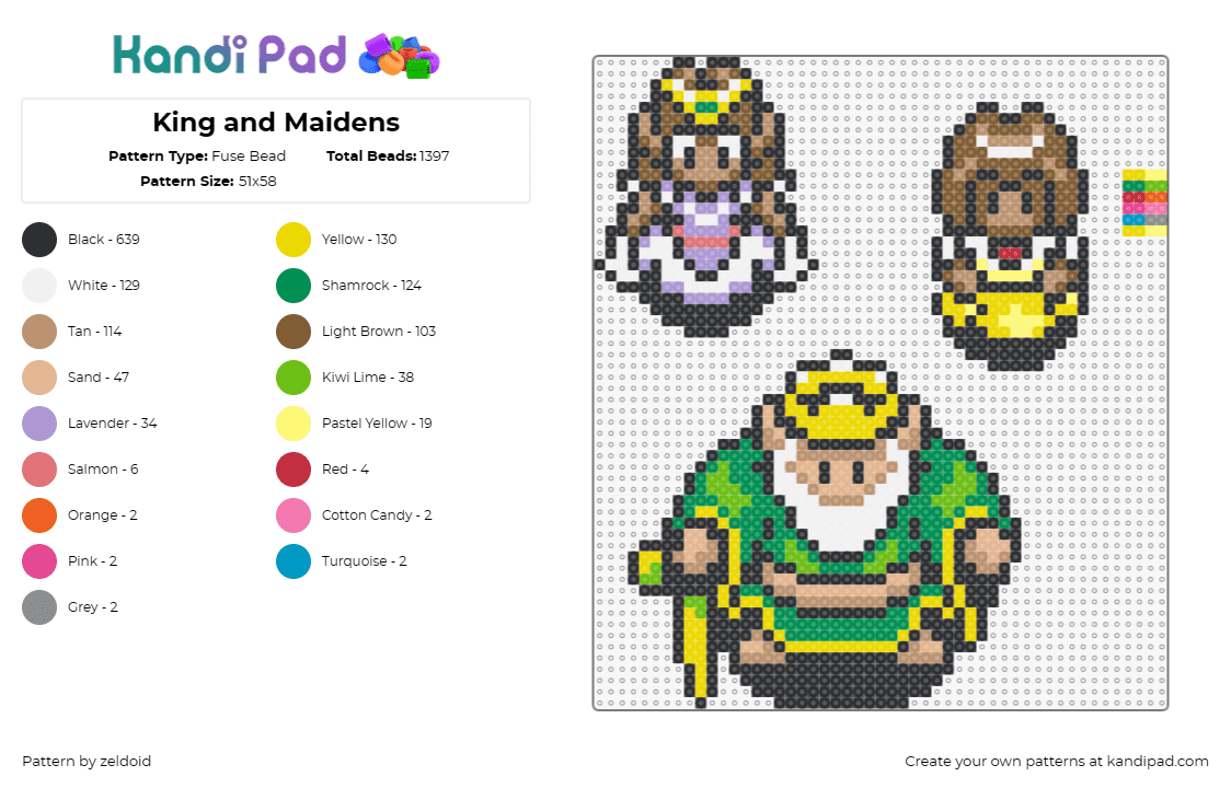 King and Maidens - Fuse Bead Pattern by zeldoid on Kandi Pad - king,legend of zelda,maidens,fantasy,royal,video game characters