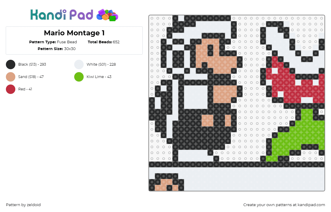 Mario Montage 1 - Fuse Bead Pattern by zeldoid on Kandi Pad - mario,piranha plant,nintendo,video game,retro,gaming,character