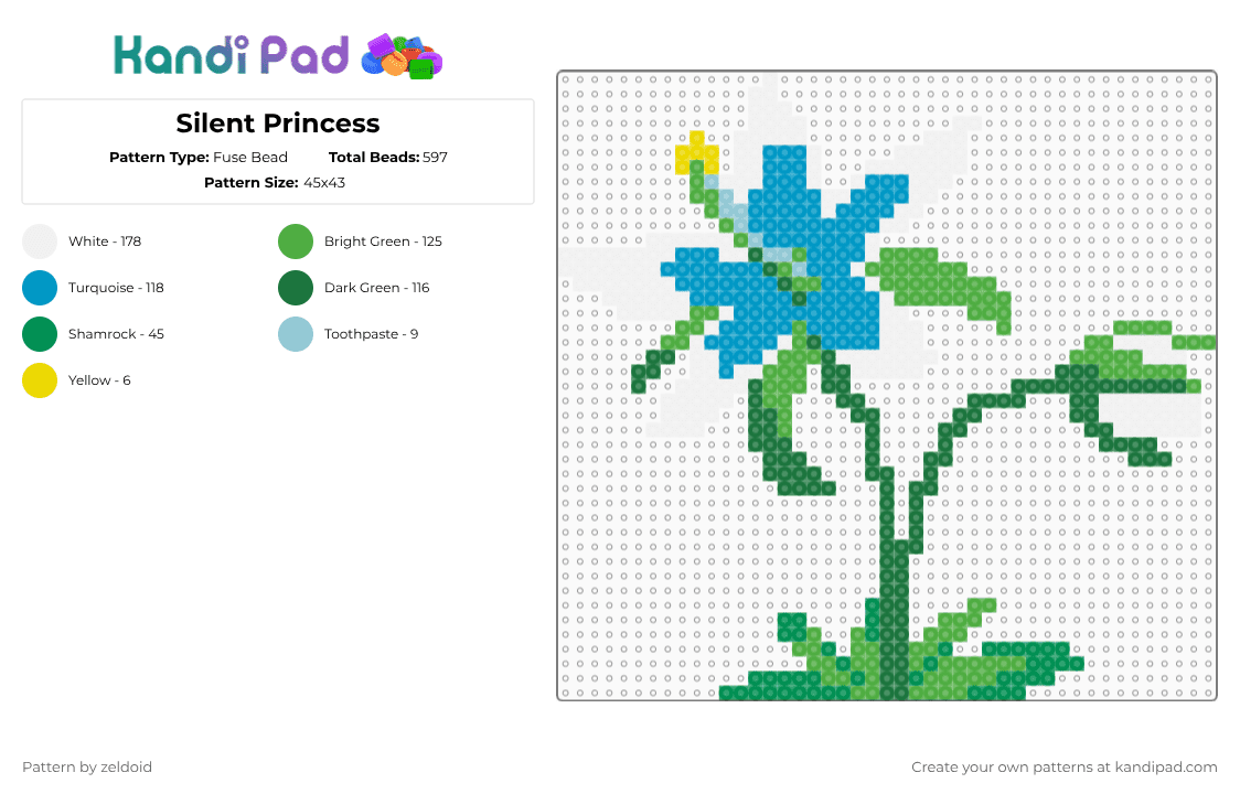 Silent Princess - Fuse Bead Pattern by zeldoid on Kandi Pad - legend of zelda,flower,green