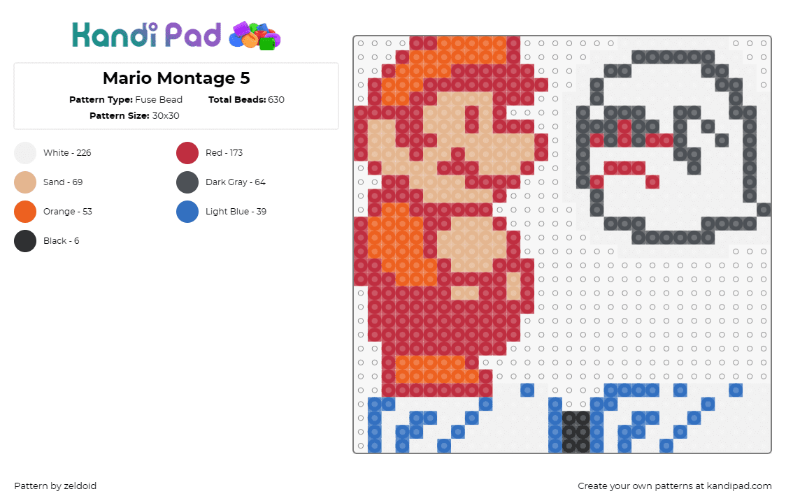 Mario Montage 5 - Fuse Bead Pattern by zeldoid on Kandi Pad - mario,boo,nintendo,gaming,characters,montage,red,white,blue