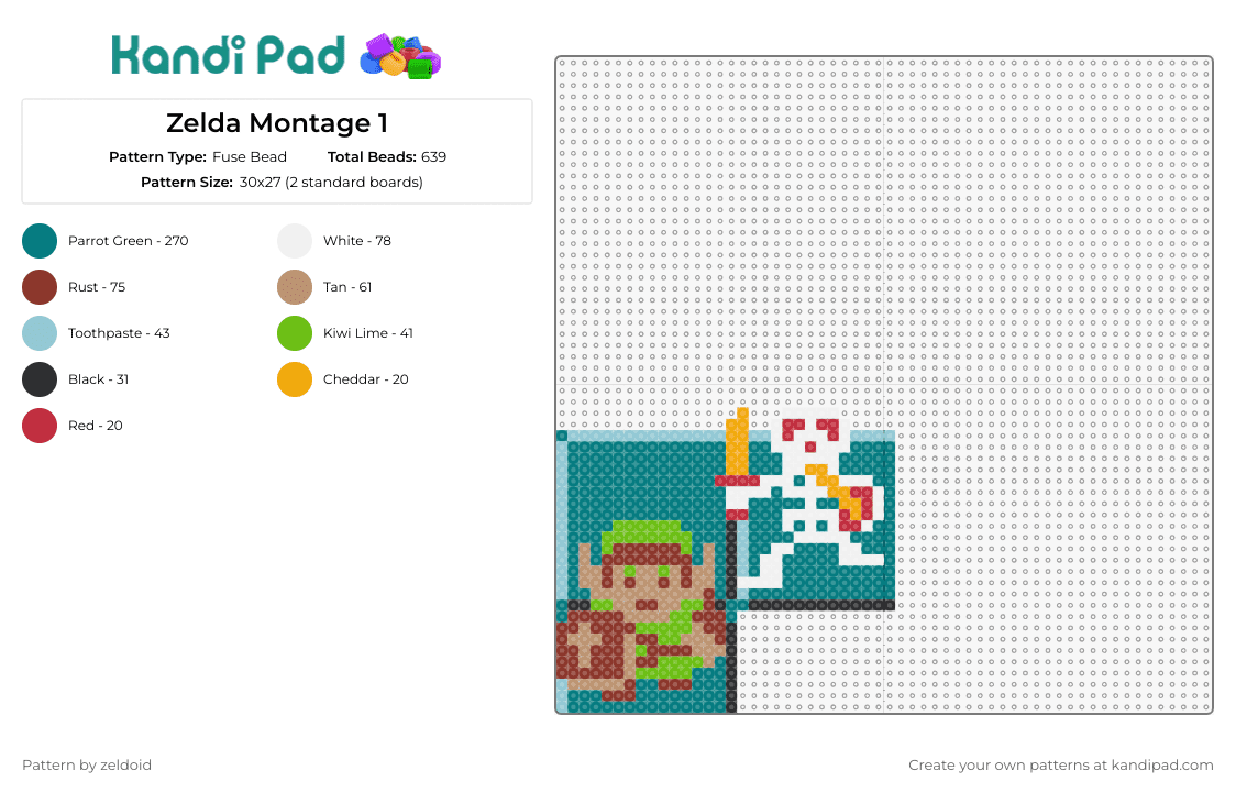 Zelda Montage 1 - Fuse Bead Pattern by zeldoid on Kandi Pad - legend of zelda,montage,adventure,hyrule,link,shield,sword