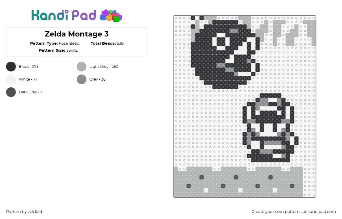 Zelda Montage 3 - Fuse Bead Pattern by zeldoid on Kandi Pad - legend of zelda,montage,grayscale,gaming,nostalgia,scene