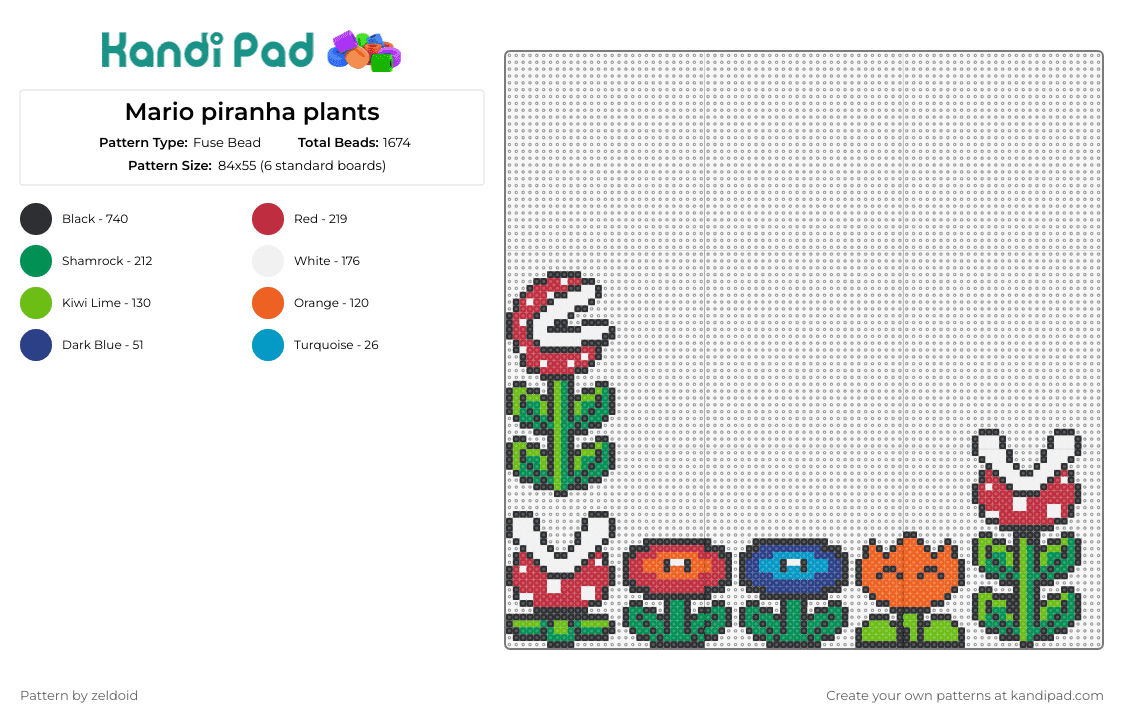 Mario piranha plants - Fuse Bead Pattern by zeldoid on Kandi Pad - piranha plants,mario,nintendo,retro gaming,video game,flower