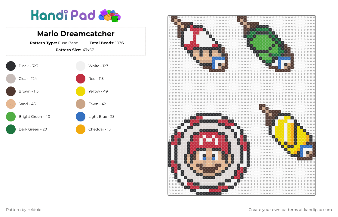 Mario Dreamcatcher - Fuse Bead Pattern by zeldoid on Kandi Pad - mario,dreamcatcher,video game,nintendo,super mario,game,gaming,red,brown,beige