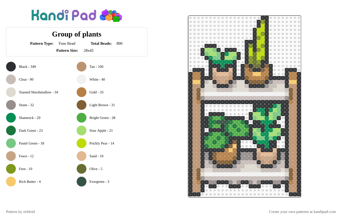 Group of plants - Fuse Bead Pattern by zeldoid on Kandi Pad - beige,green