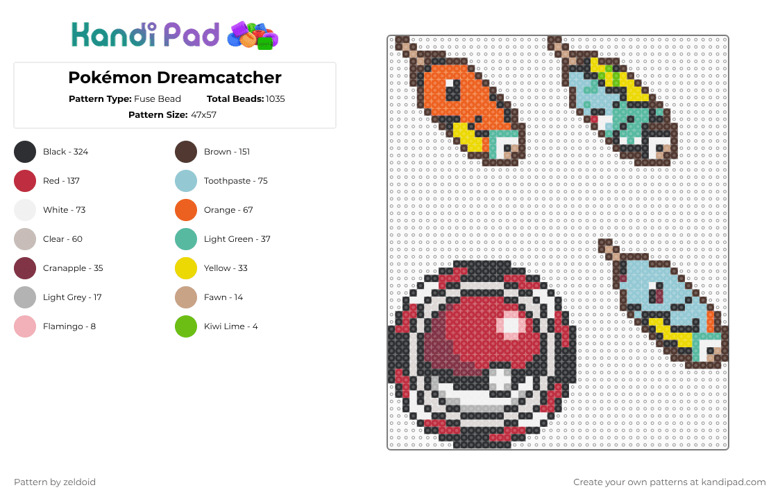 Pokémon Dreamcatcher - Fuse Bead Pattern by zeldoid on Kandi Pad - pokemon,dreamcatcher,pokeball,feathers,cartoon,anime,gaming,video game,red,brown,beige,light blue