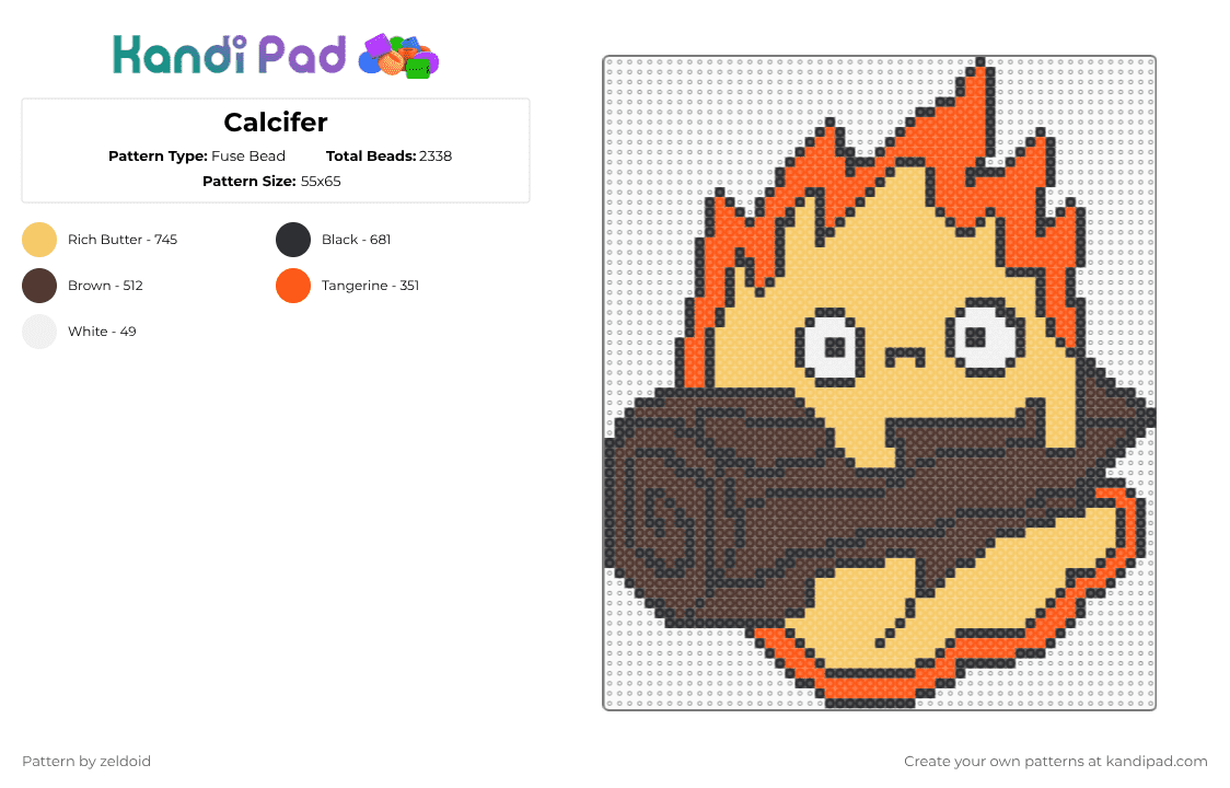 Calcifer - Fuse Bead Pattern by zeldoid on Kandi Pad - yellow