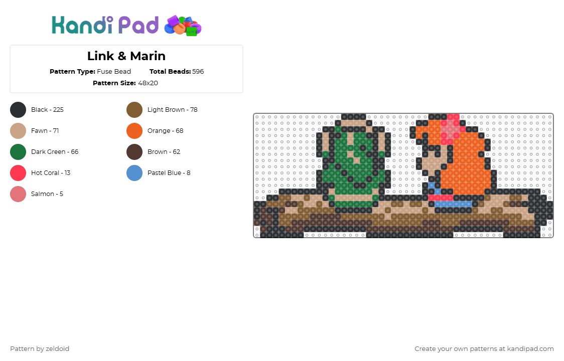 Link & Marin - Fuse Bead Pattern by zeldoid on Kandi Pad - beige,brown,colorful