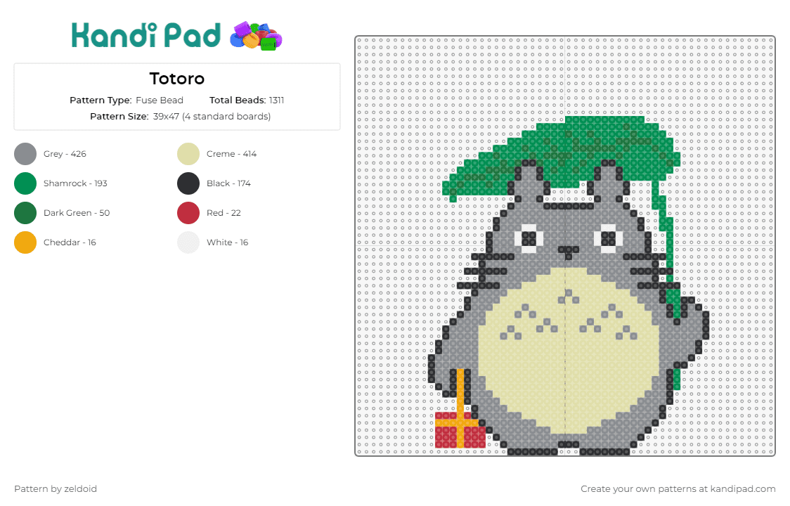 Totoro - Fuse Bead Pattern by zeldoid on Kandi Pad - my neighbor totoro,character,beloved,film,classic,charming,creative,gray,beige