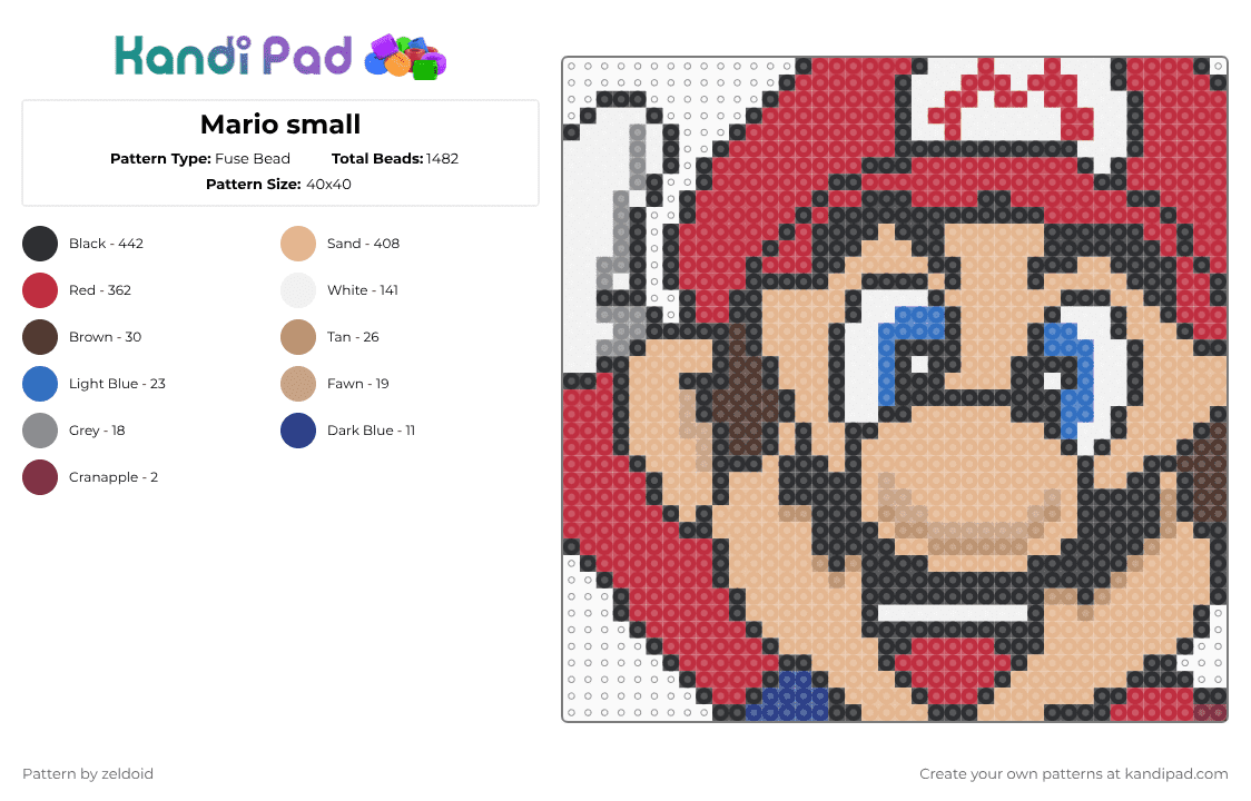 Mario small - Fuse Bead Pattern by zeldoid on Kandi Pad - red,beige