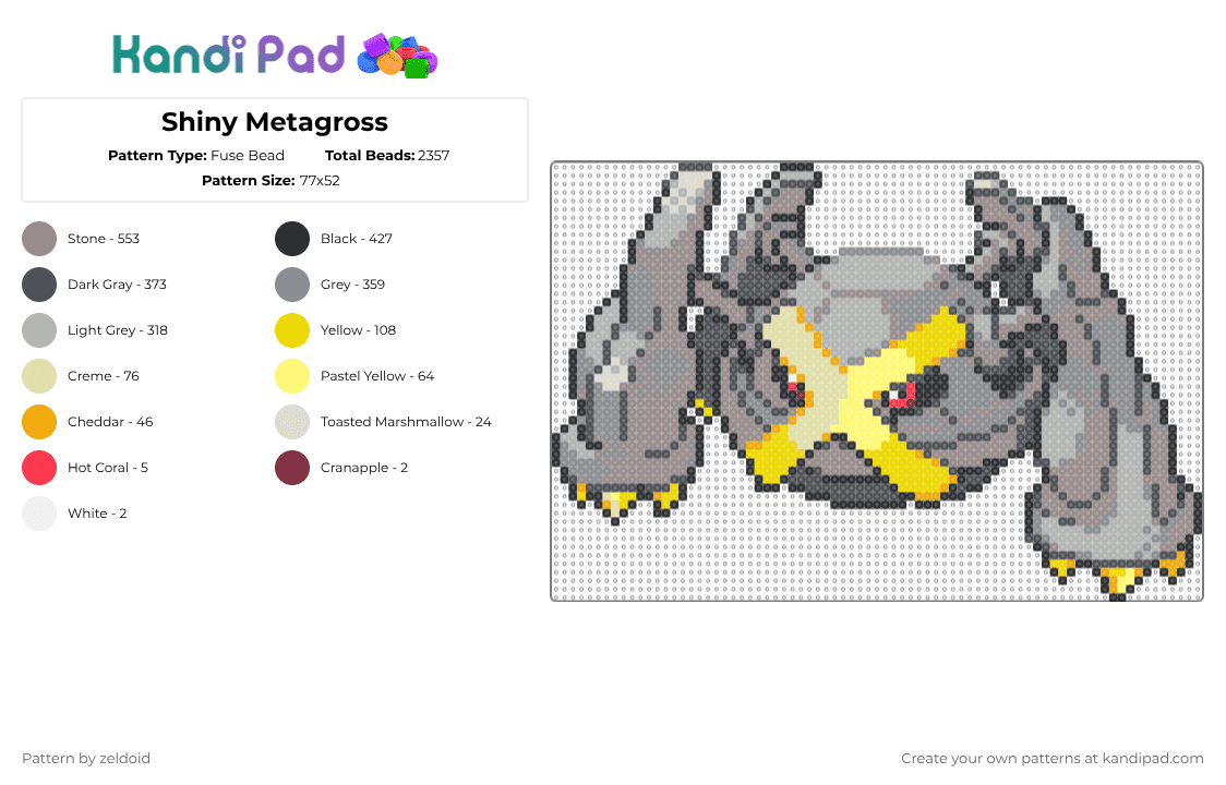 Shiny Metagross - Fuse Bead Pattern by zeldoid on Kandi Pad - gray,beige