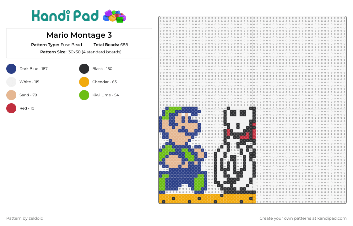 Mario Montage 3 - Fuse Bead Pattern by zeldoid on Kandi Pad - luigi,mario,nintendo,video game,gaming,character,green