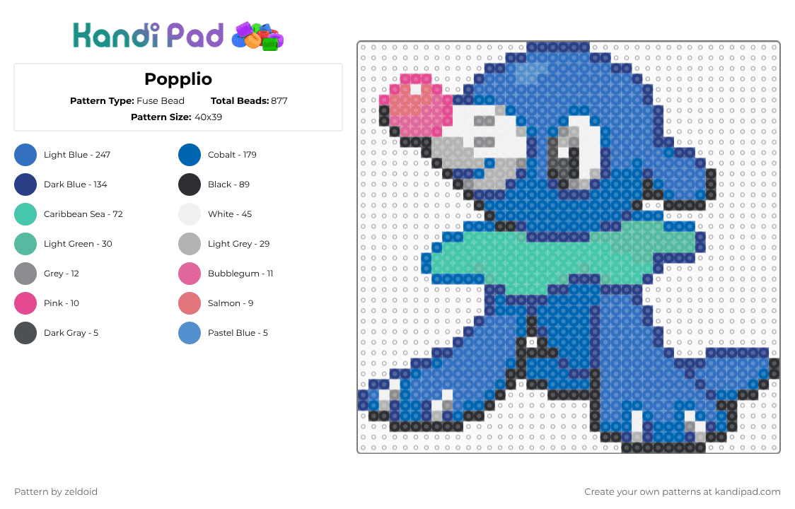 Popplio - Fuse Bead Pattern by zeldoid on Kandi Pad - blue,teal