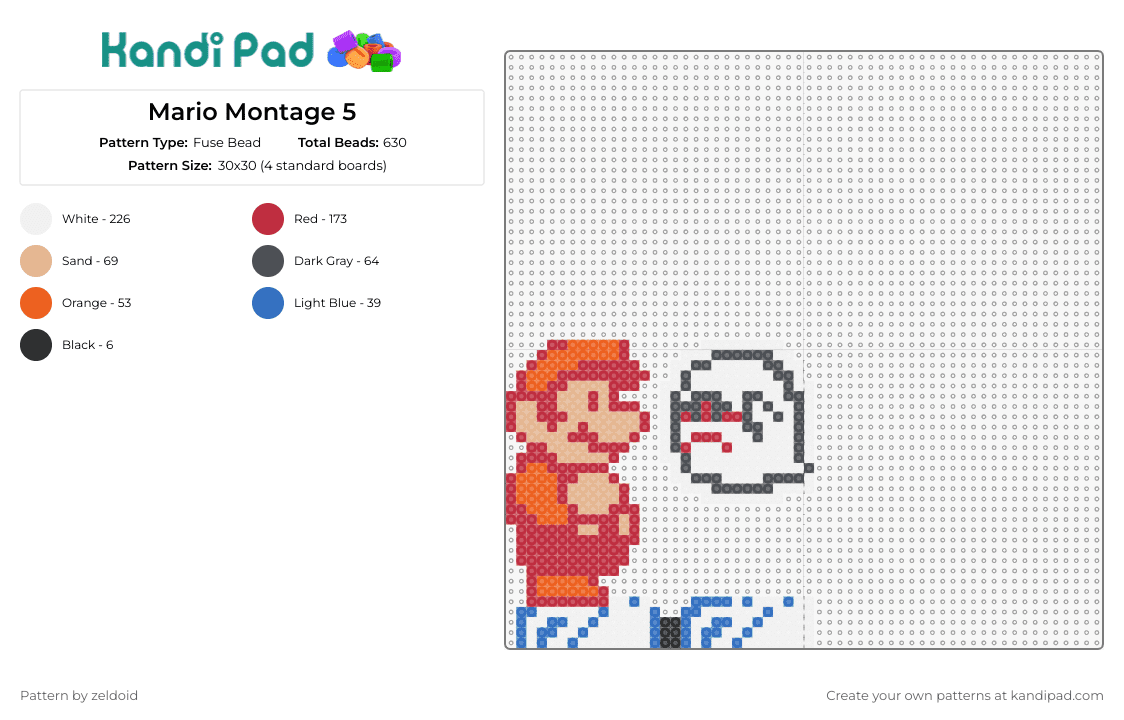 Mario Montage 5 - Fuse Bead Pattern by zeldoid on Kandi Pad - mario,boo,nintendo,gaming,characters,montage,red,white,blue
