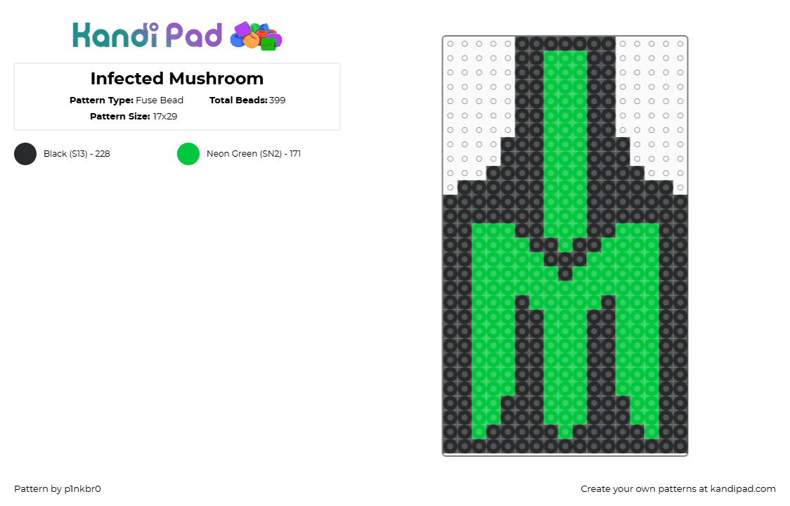 Infected Mushroom - Fuse Bead Pattern by p1nkbr0 on Kandi Pad - infected mushroom,edm,dj,im,music,nature,green,black,mushroom,psy,trance,psychedelic,logo
