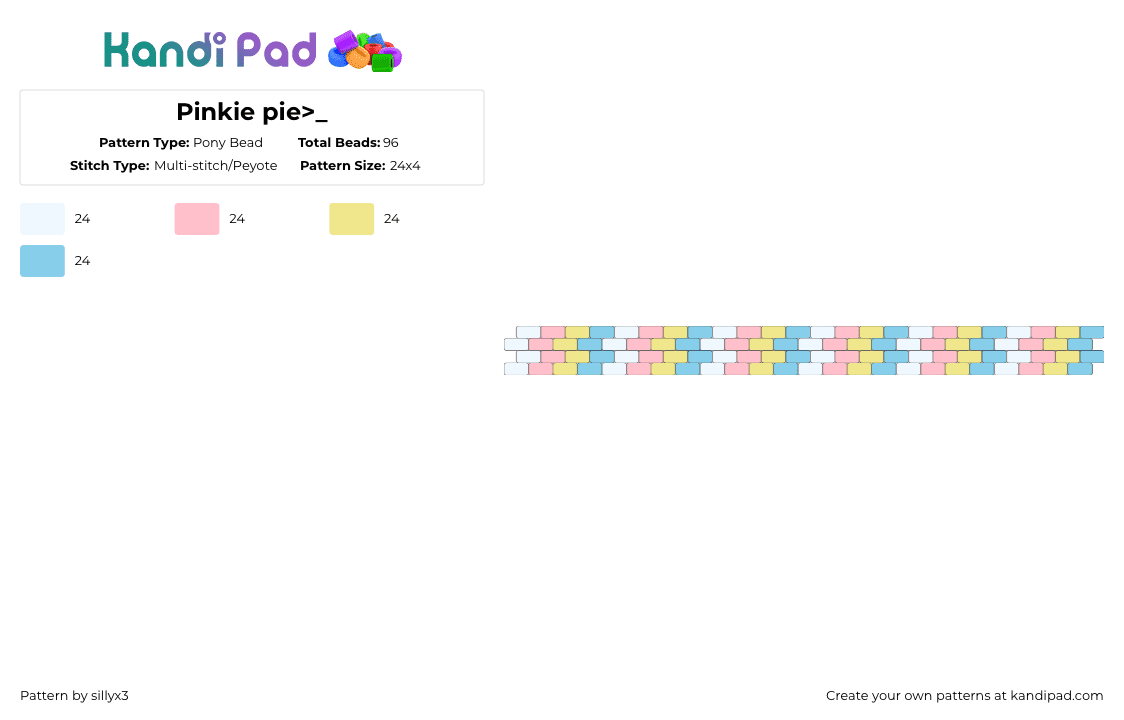 Pinkie pie>_ - Pony Bead Pattern by fart on Kandi Pad - pink,yellow,light blue