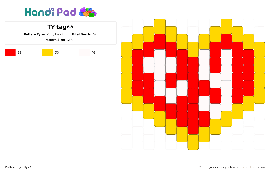 TY tag^^ - Pony Bead Pattern by fart on Kandi Pad - ty,beanie babies,tag,heart,logo,charm,yellow,red