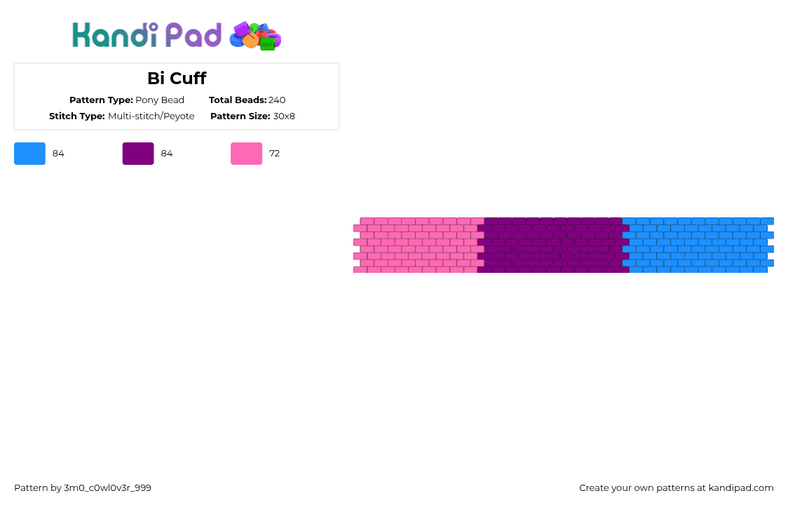 Bi Cuff - Pony Bead Pattern by 3m0_0n4pawzzz on Kandi Pad - light blue,pink,pride,bi,cuff,kandi,easy
