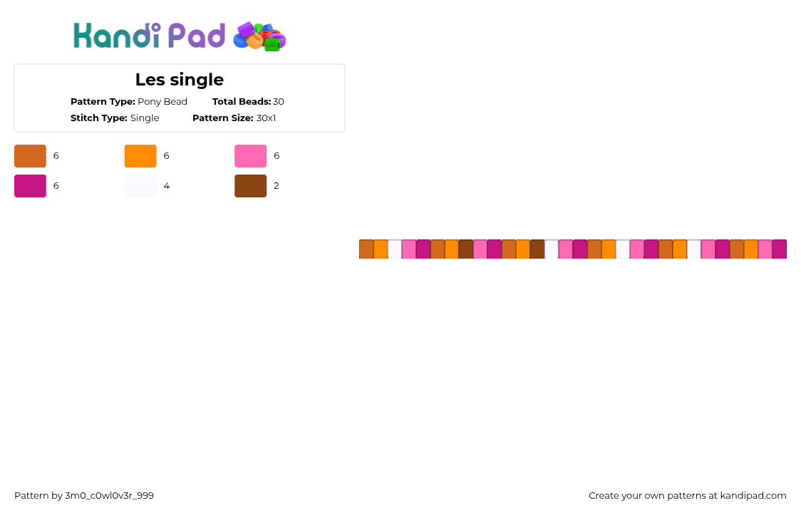 Les single - Pony Bead Pattern by 3m0_0n4pawzzz on Kandi Pad - orange,pink