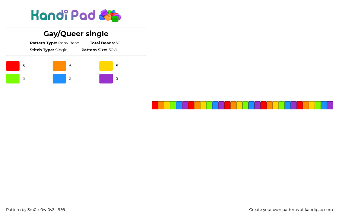 Gay/Queer single - Pony Bead Pattern by 3m0_0n4pawzzz on Kandi Pad - orange,green,purple,colorful,lgbtqia,gay,queer,single
