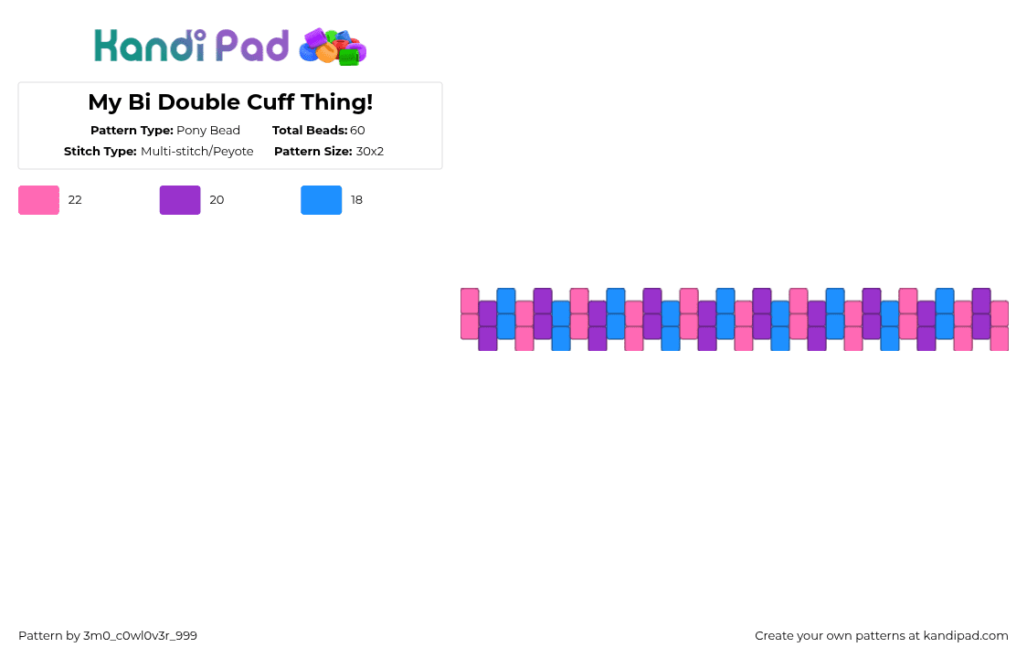 My Bi Double Cuff Thing! - Pony Bead Pattern by 3m0_0n4pawzzz on Kandi Pad - pink,purple