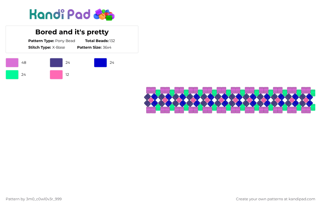Bored and it\'s pretty - Pony Bead Pattern by 3m0_0n4pawzzz on Kandi Pad - pink,purple