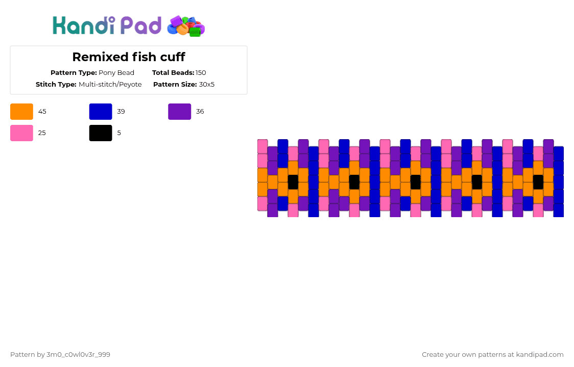 Remixed fish cuff - Pony Bead Pattern by 3m0_0n4pawzzz on Kandi Pad - purple