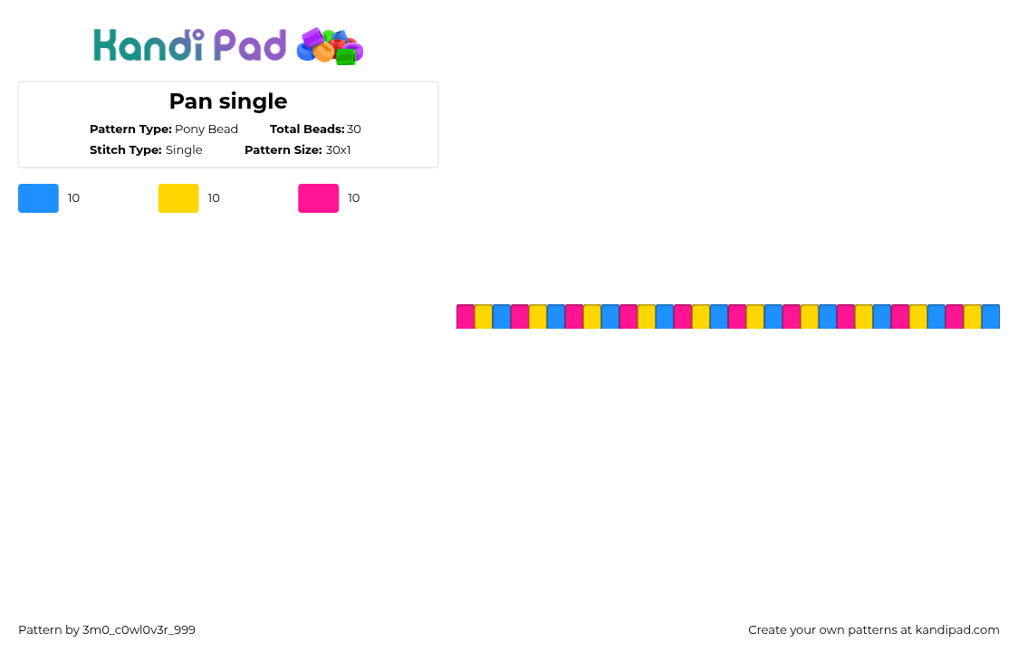 Pan single - Pony Bead Pattern by 3m0_0n4pawzzz on Kandi Pad - light blue,yellow,pink