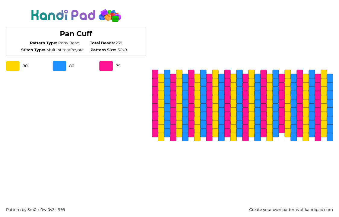 Pan Cuff - Pony Bead Pattern by 3m0_0n4pawzzz on Kandi Pad - pink,yellow,light blue