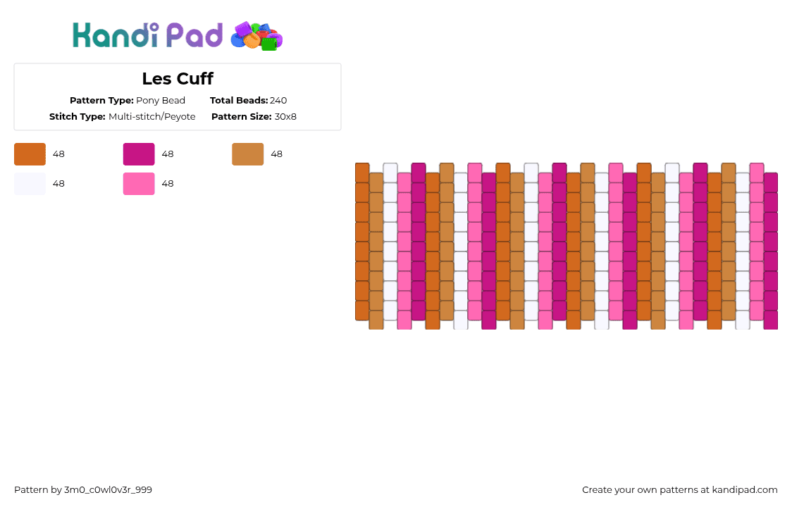 Les Cuff - Pony Bead Pattern by 3m0_0n4pawzzz on Kandi Pad - orange,pink