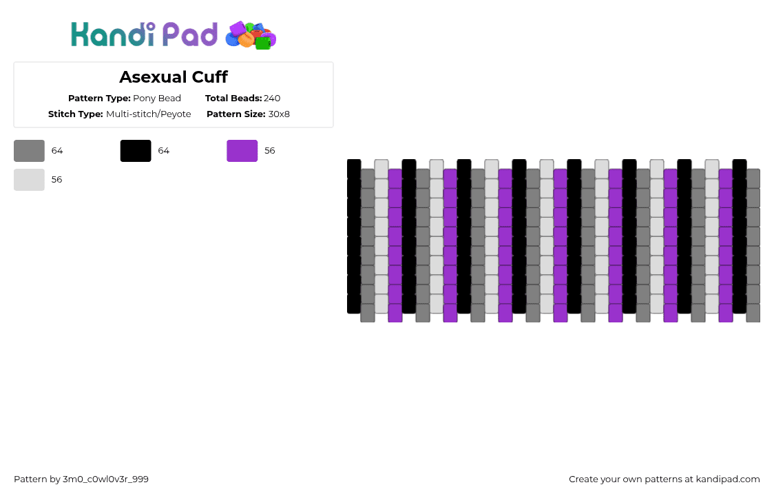 Asexual Cuff - Pony Bead Pattern by 3m0_0n4pawzzz on Kandi Pad - purple,gray